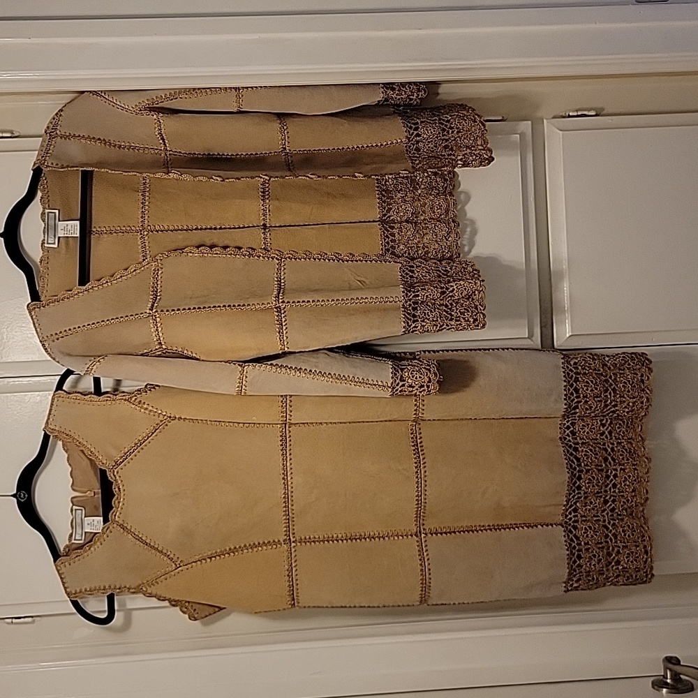 2 piece suede & crochet dress set